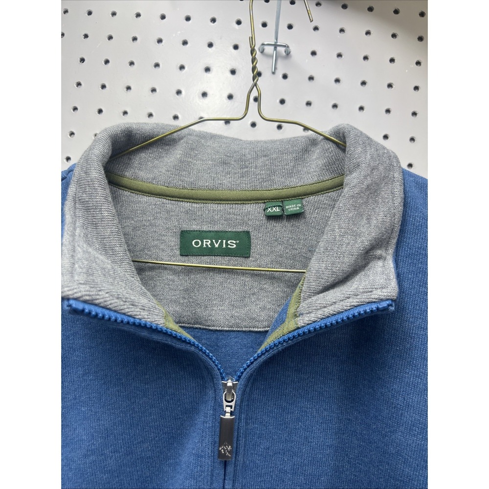 Orvis Men's Blue 1/4 Zip Pullover Sweater Size XXL 100% Cotton Outdoors - Picture 2 of 4